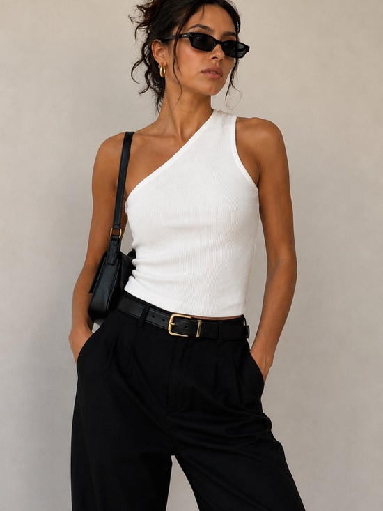 C'Est Moi Tops - C’est Moi Ribbed One-Shoulder Knit Top